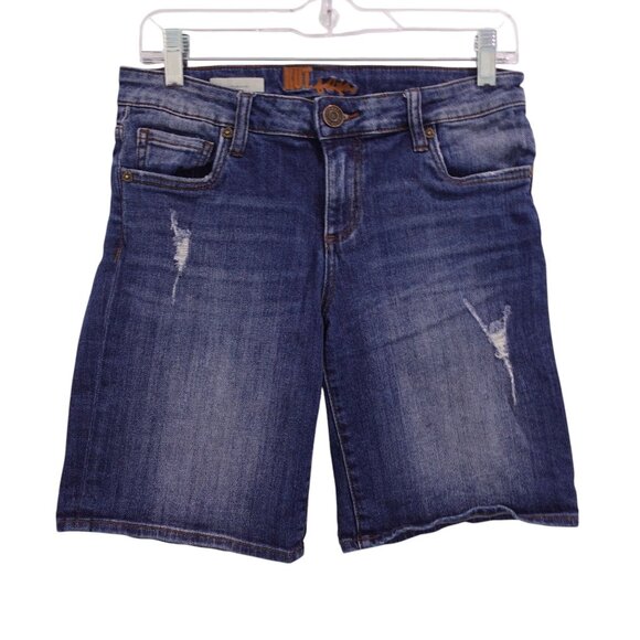 KUT from the Kloth Katy Boyfriend Shorts Sz 4 Blue Medium Wash Denim Distressed - Picture 1 of 8